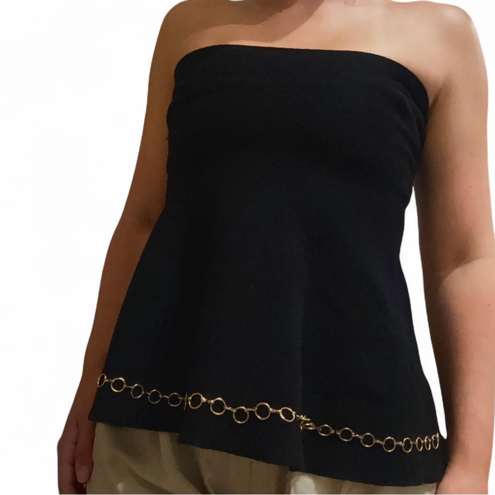 Zara Knit Black Strapless Top with Gold Chain Detail